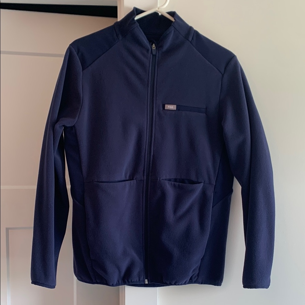 FIGS On Shift Navy Zip-Up Jacket with Pockets